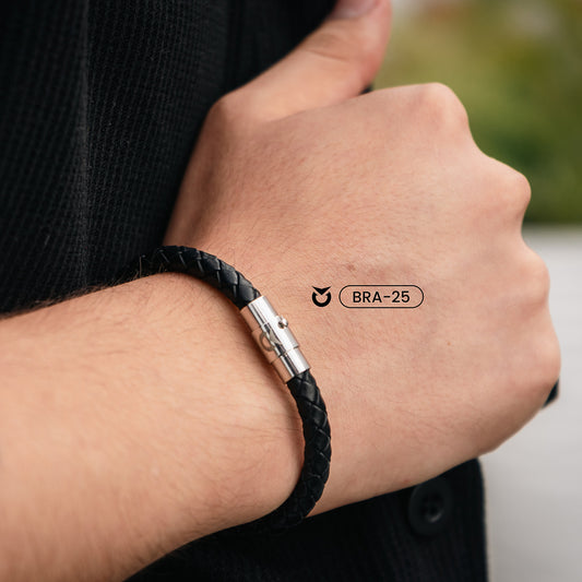 BRAZALETE ALPHA TRENZADA DE CUERO HOMBRE | BRA-25