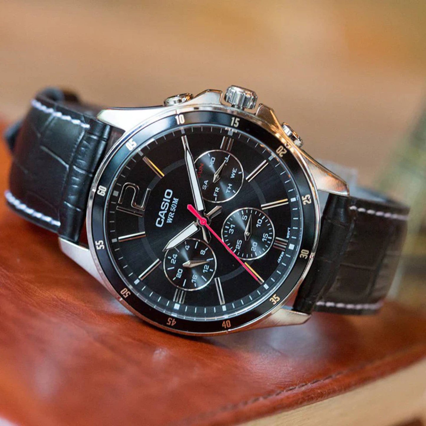 MTP-1374 | RELOJ CASIO ORIGINAL DE CUERO NEGRO | CAS-259