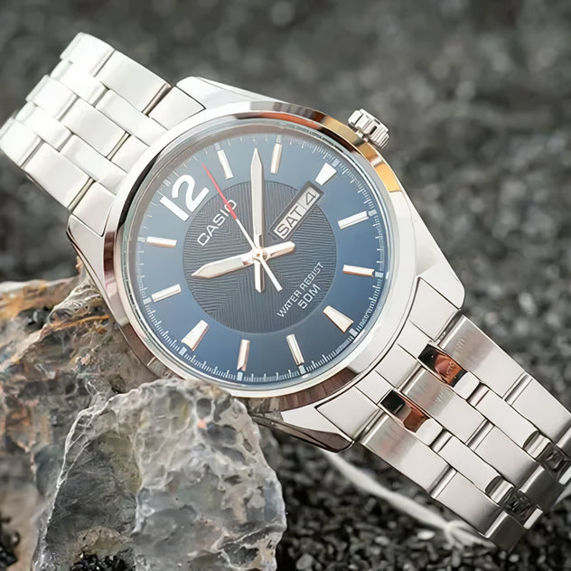 MTP-1335 | RELOJ CASIO ORIGINAL DE ACERO NEGRO | CAS-255, CAS-256