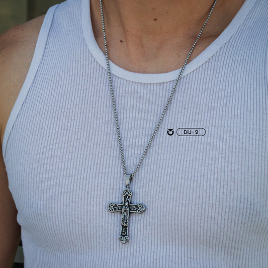 DIJE SANTA CRUZ PLATEADO | DIJ-9 + COLLAR MINIMAL PARA HOMBRE ¡𝐆𝐑𝐀𝐓𝐈𝐒!