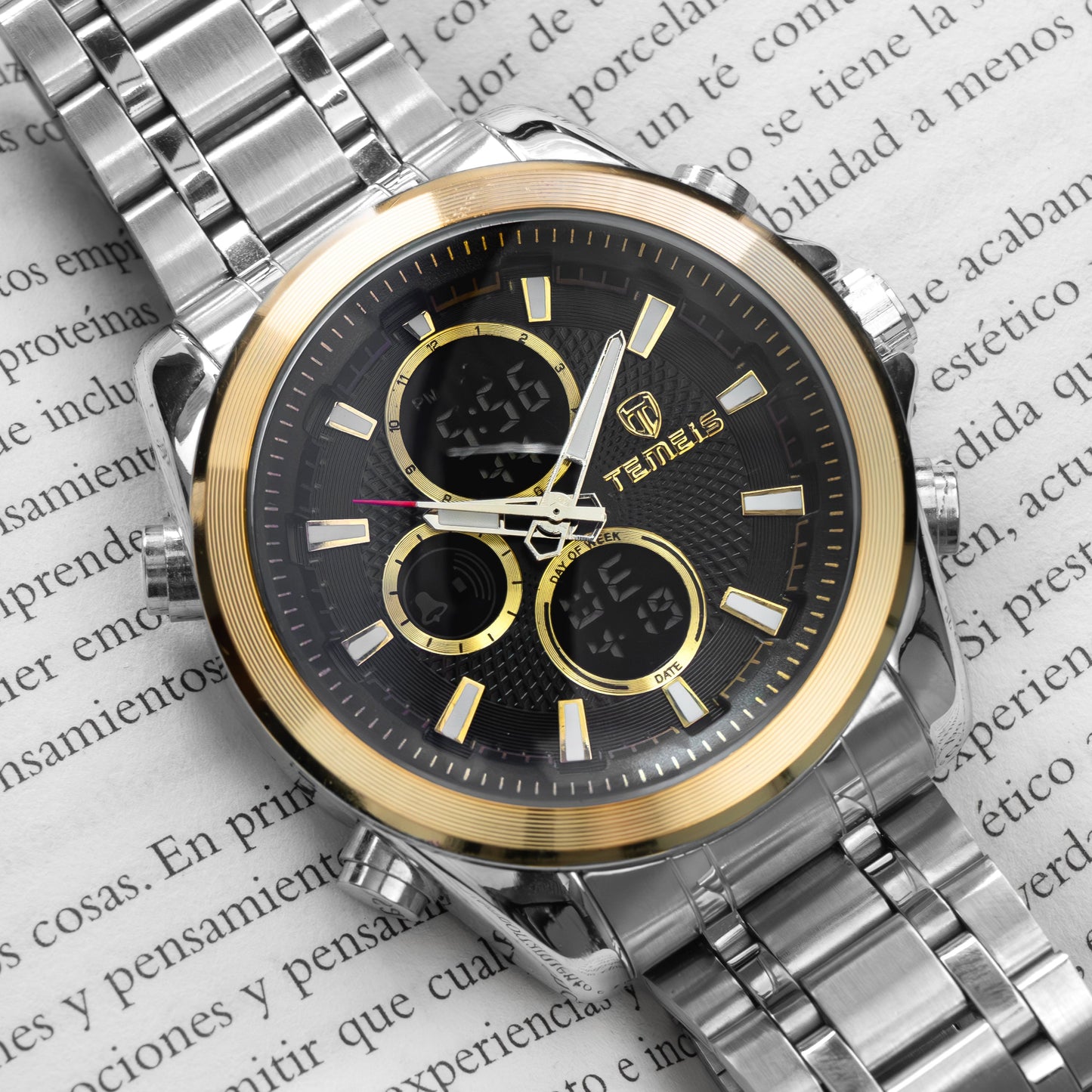 RELOJ TEMEIS ORIGINAL 3202 | 8117 PLATEADO NEGRO DORADO CASUAL | TEM-11, TEM-12, TEM-13, TEM-14, TEM-15, TEM-16