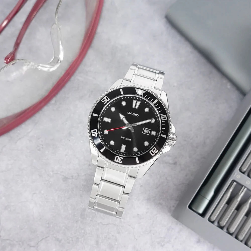 MDV-107D | RELOJ CASIO ORIGINAL DE ACERO PLATEADO | SKU: CAS-249