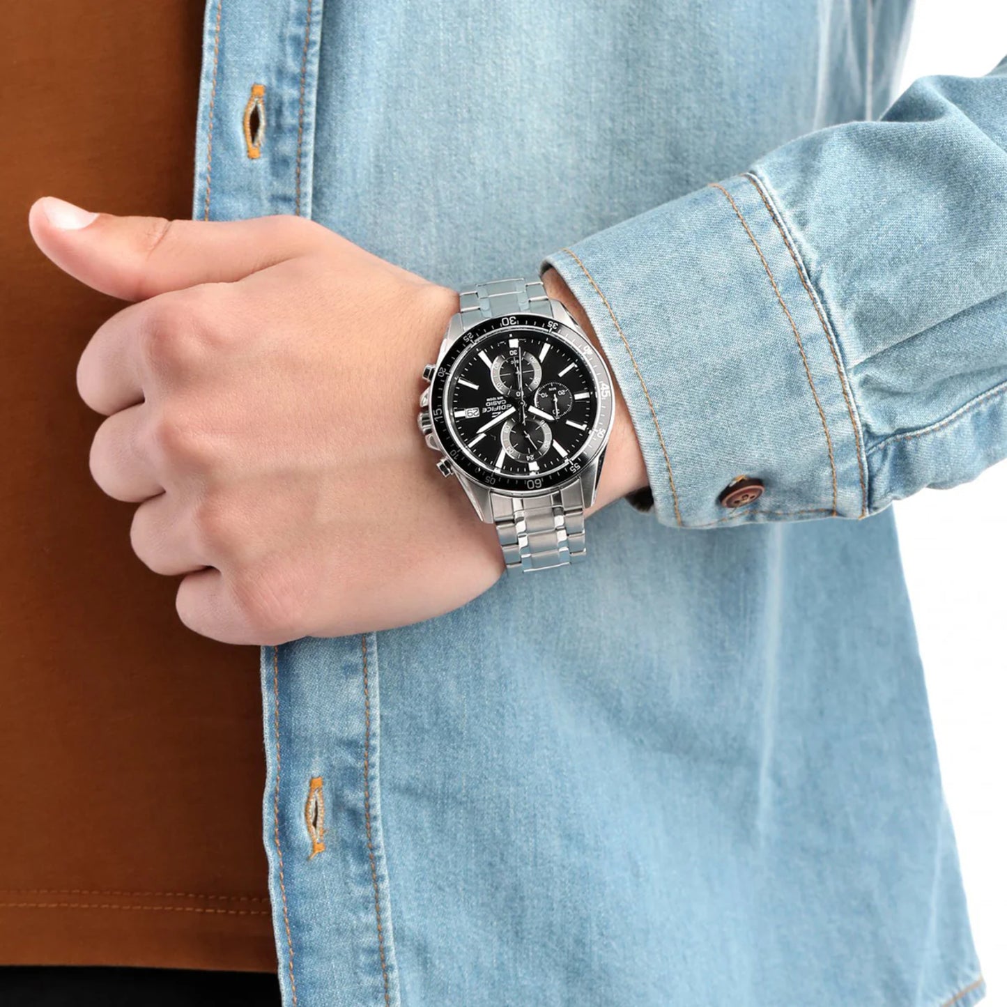RELOJ EDIFICE EFR-526D-1AVUDF EDI-OG-9 CASUAL - COLOR PLATEADO NEGRO