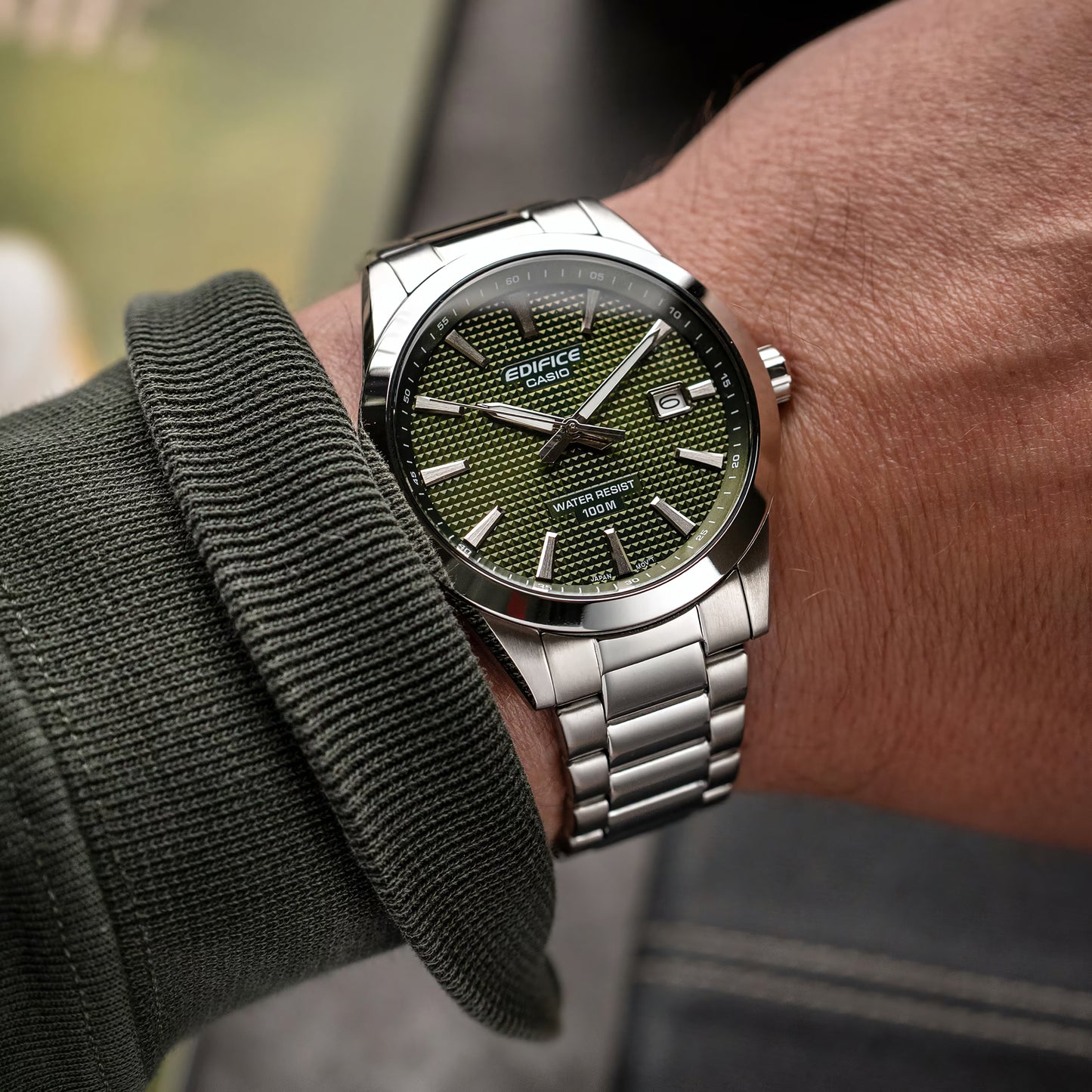 RELOJ EDIFICE EFV-160D-3AVDF EDI-OG-13 CASUAL - COLOR PLATEADO VERDE