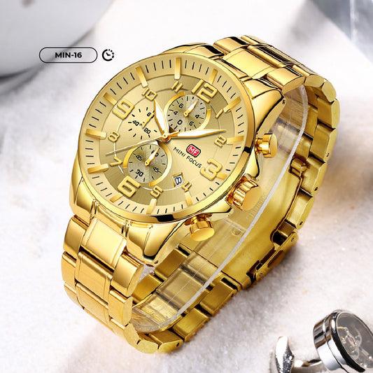 RELOJ MINIFOCUS ORIGINAL ELEGANTES DORADO MF0278G PARA HOMBRE | MIN-15 | MIN-16