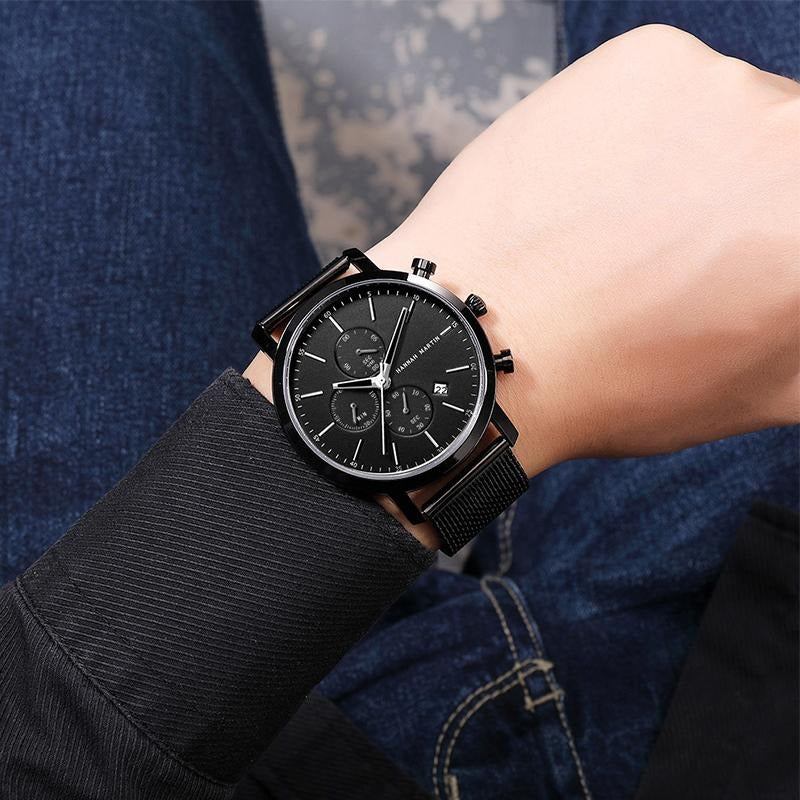 RELOJ ORIGINAL HANNAH MARTIN - CASUAL Y ELEGANTE - NEGRO CON CORREA DE MALLA| HAN - 101
