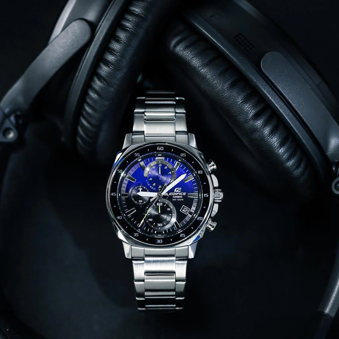 EFV-600 | RELOJ CASIO EDIFICE ORIGINAL ACERO NEGRO AZUL | EDI-OG-64