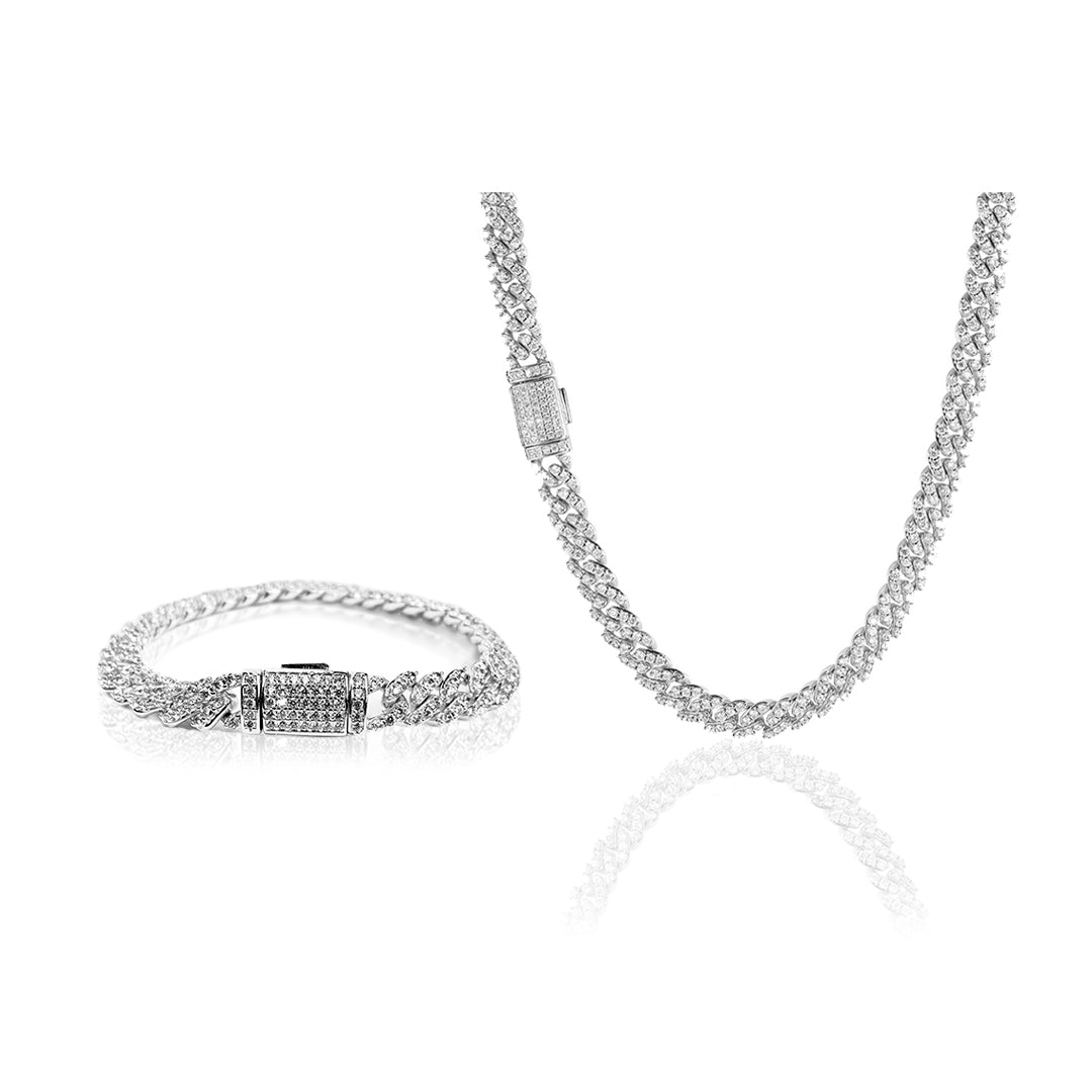 PACK COLLAR + BRAZALETE: ICED CUBAN PLATA