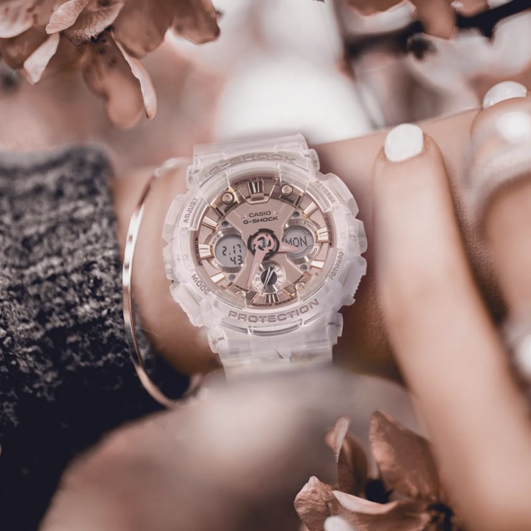 RELOJ G-SHOCK - TRANSPARENTE Y ROSA GA-120BB | G-S-144 | G-S-193 PARA HOMBRE