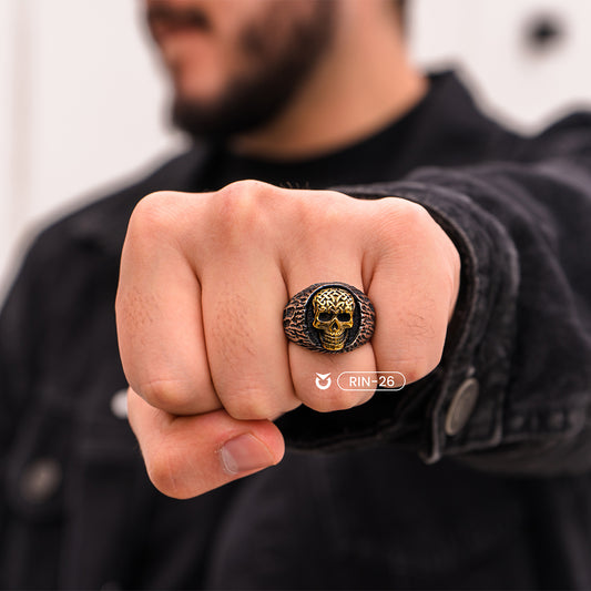 ANILLO CALAVERA PLATA Y DORADO | RIN-26