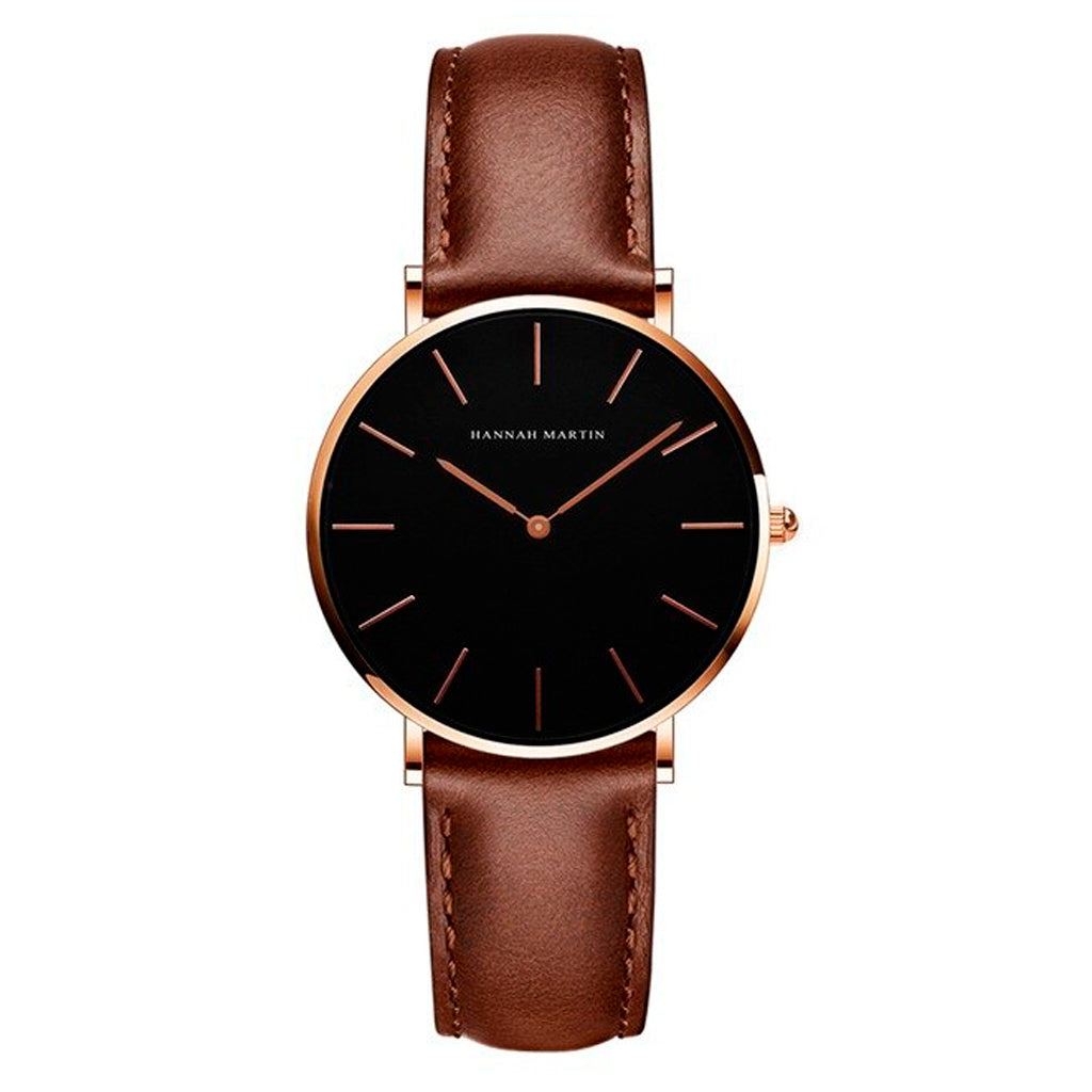 RELOJ CUERO HANNAH MARTIN NEGRO MARRÓN DAMA – CLOCK PERU