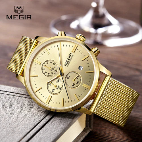 RELOJ HOMBRE ACERO DORADO Y NEGRO | MEG-5 MEG-6