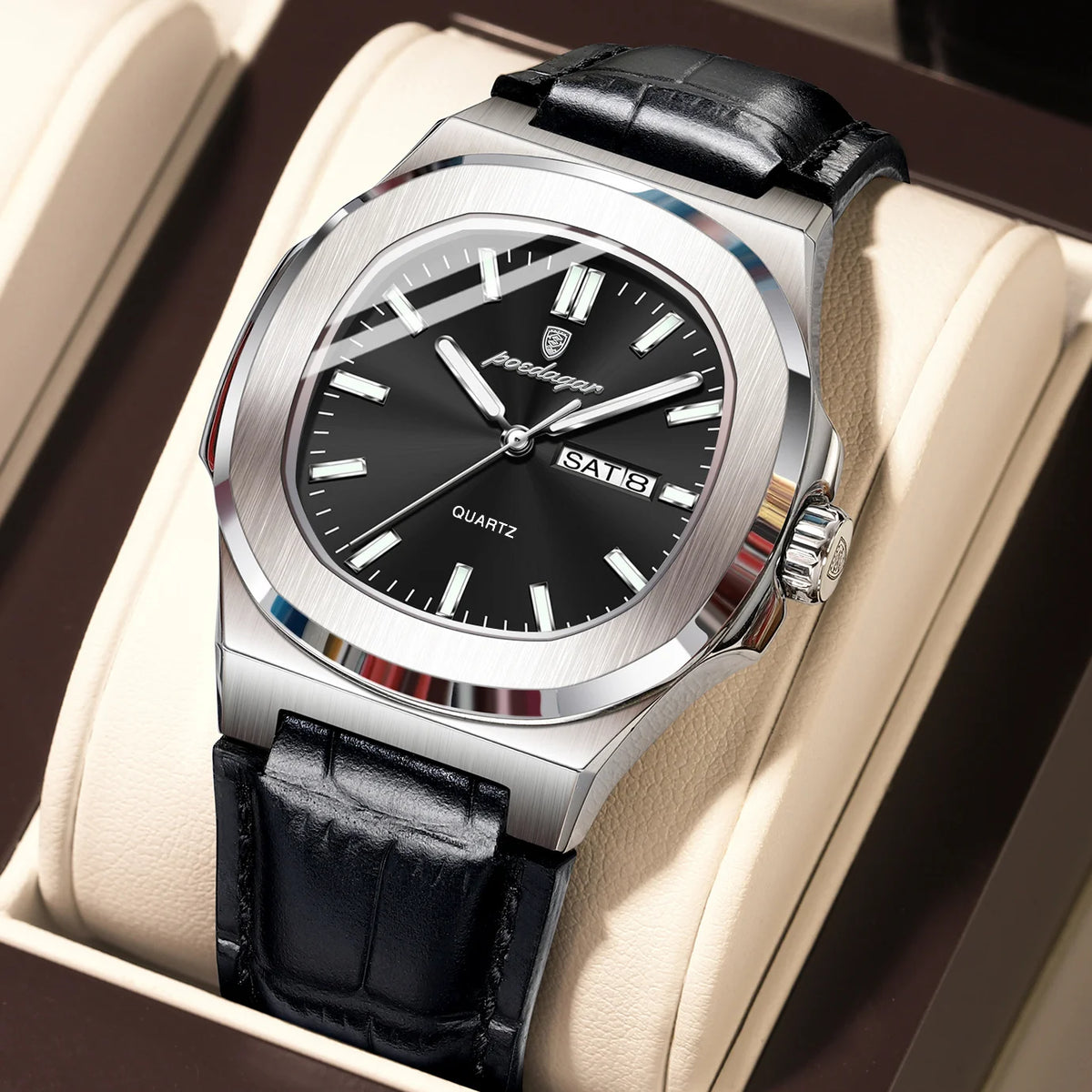 853 | RELOJ CASUAL POEDAGAR ORIGINAL PLATEADO/NEGRO