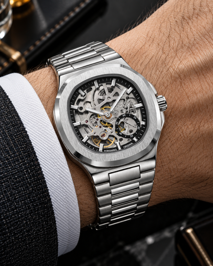 TM473 | RELOJ SKELETON FORSINING ORIGINAL NEGRO/PLATEADO | FOR-31, FOR-32