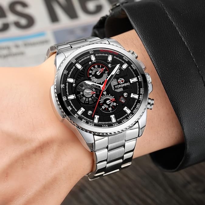 TM428 | RELOJ SKELETON FORSINING  ORIGINAL NEGRO/PLATEADO ACERO | FOR-16, FOR-17, FOR-18
