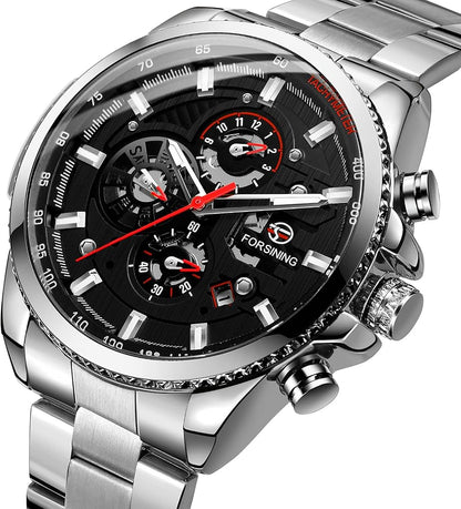TM428 | RELOJ SKELETON FORSINING  ORIGINAL NEGRO/PLATEADO ACERO | FOR-16, FOR-17, FOR-18