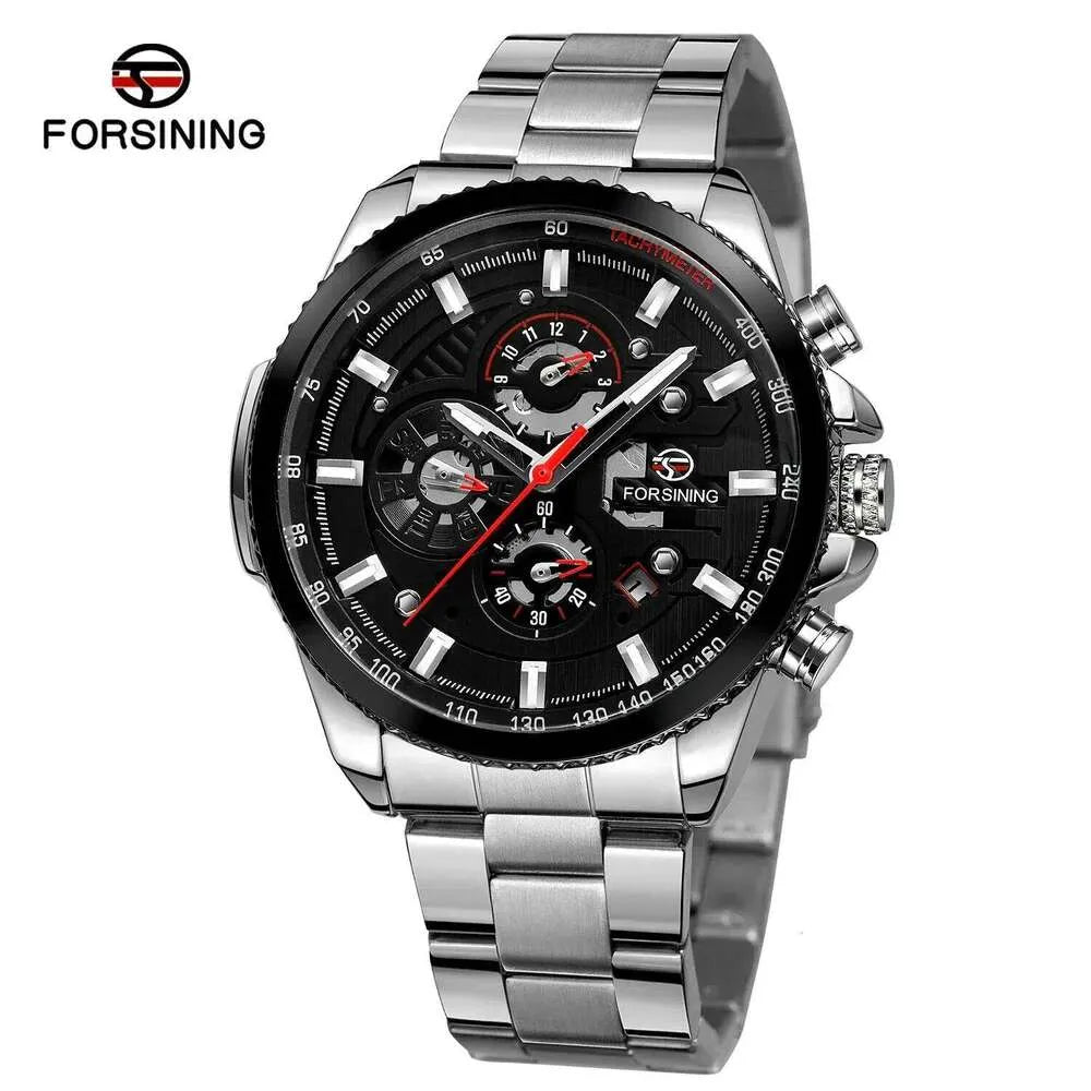 TM428 | RELOJ SKELETON FORSINING  ORIGINAL NEGRO/PLATEADO ACERO | FOR-16, FOR-17, FOR-18