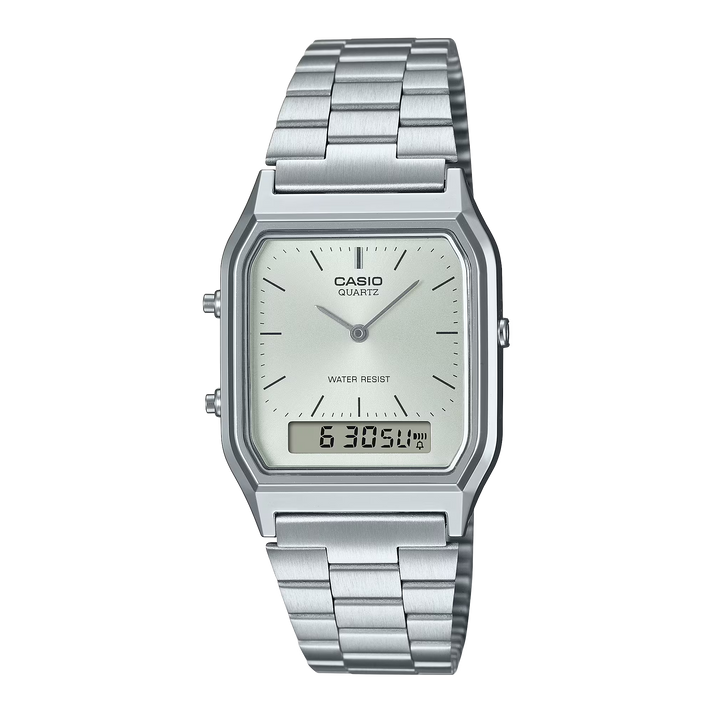 AQ-230 | RELOJ CASIO ORIGINAL DE ACERO PLATEADO | CAS-115 – CLOCK PERU