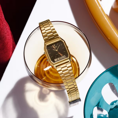 AQ-230 | RELOJ CASIO ORIGINAL DE ACERO DORADO | CAS-117
