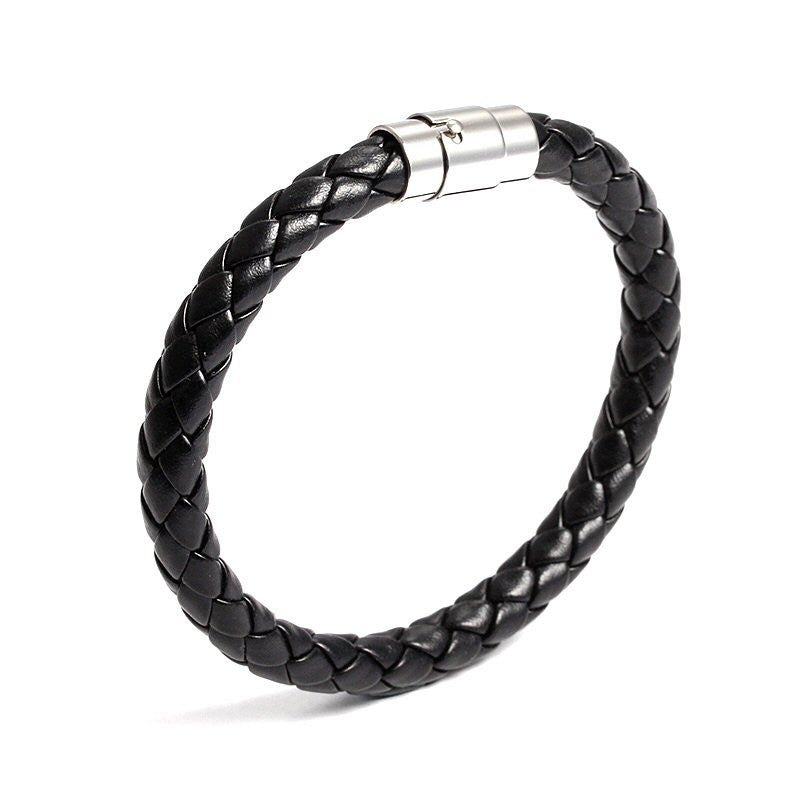 BRAZALETE ALPHA TRENZADA DE CUERO HOMBRE | BRA-25 CON BROCHE DE ACERO INOXIDABLE