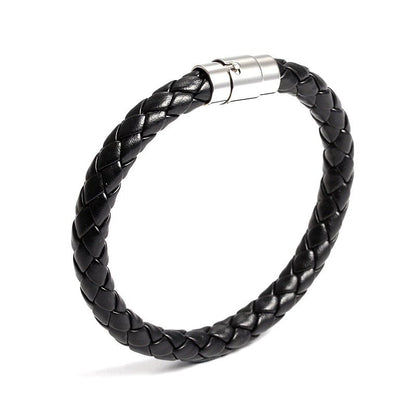 BRAZALETE ALPHA TRENZADA DE CUERO HOMBRE | BRA-25 CON BROCHE DE ACERO INOXIDABLE