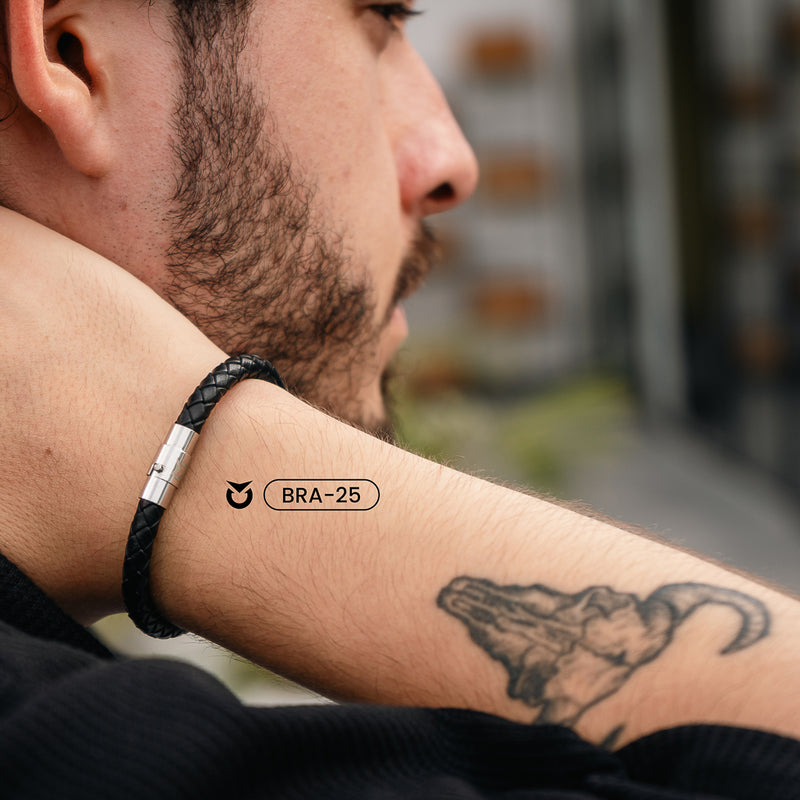BRAZALETE ALPHA TRENZADA DE CUERO HOMBRE | BRA-25