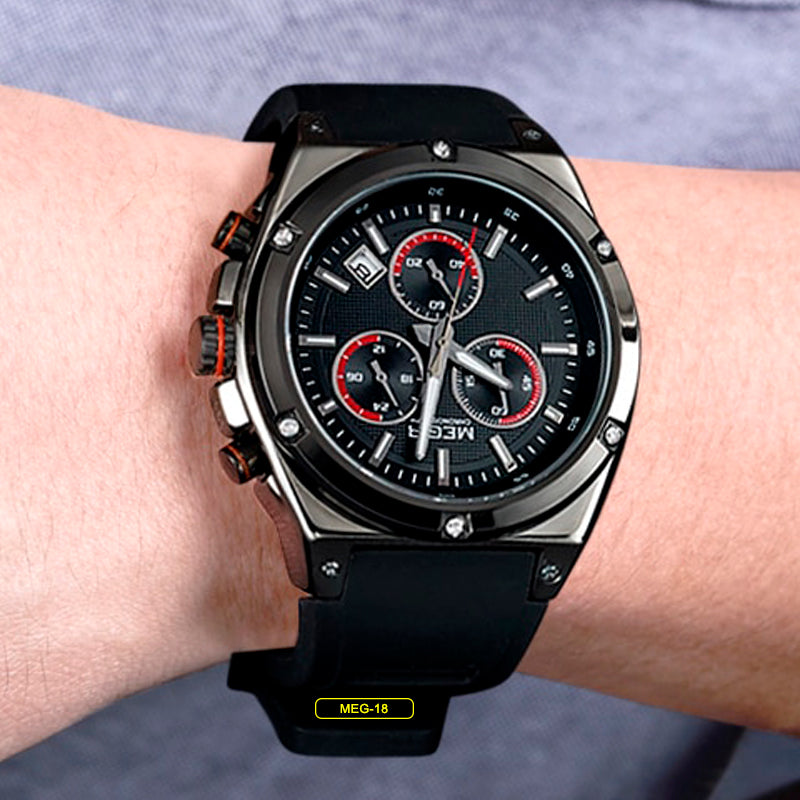 RELOJ MEGIR  DE GOMA CASUAL NEGRO  | MEG-18