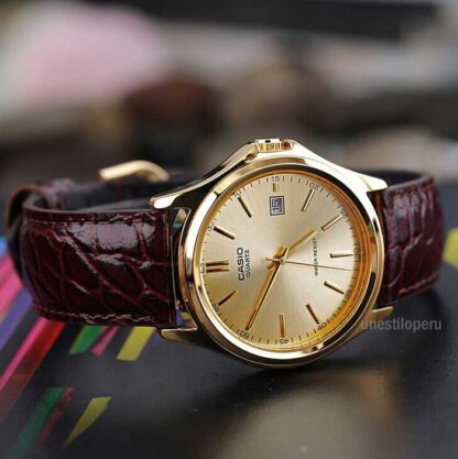 MTP-1183 | RELOJ CASIO ORIGINAL DE CUERO DORADO/NEGRO