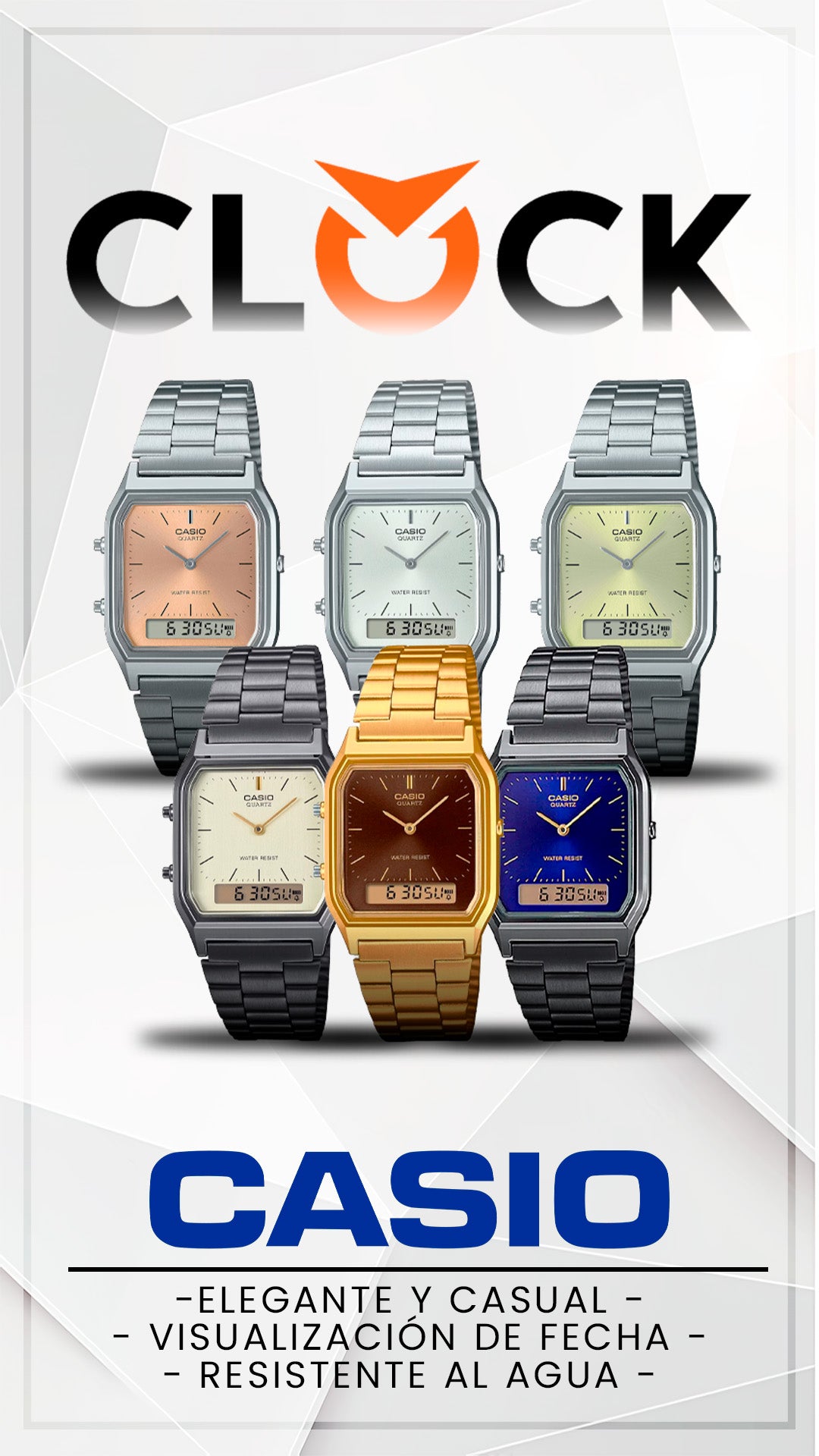 AQ-230 | RELOJ CASIO ORIGINAL DE ACERO PLATEADO AZUL CUARZO/DIGITAL | CAS-273, CAS-114, CAS-115, CAS-116, CAS-117, CAS-119