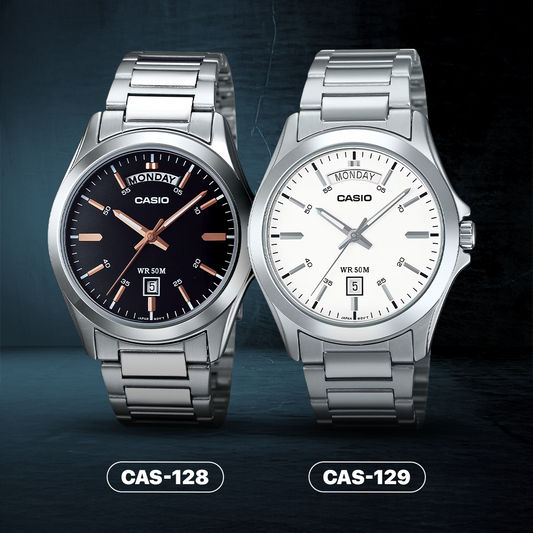 RELOJ CASIO ORIGINAL MTP-1370D-1A2VDF PLATEADO | CAS-128, CAS-129
