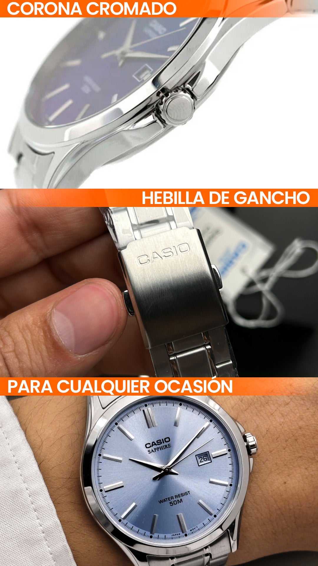 MTS-115D | RELOJ CASIO ORIGINAL DE ACERO PLATEADO | CAS-130, CAS-131, CAS-132