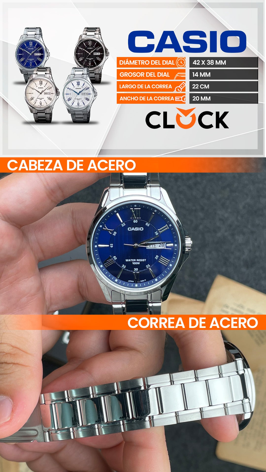 MTP-1384D | RELOJ CASIO ORIGINAL DE ACERO PLATEADO