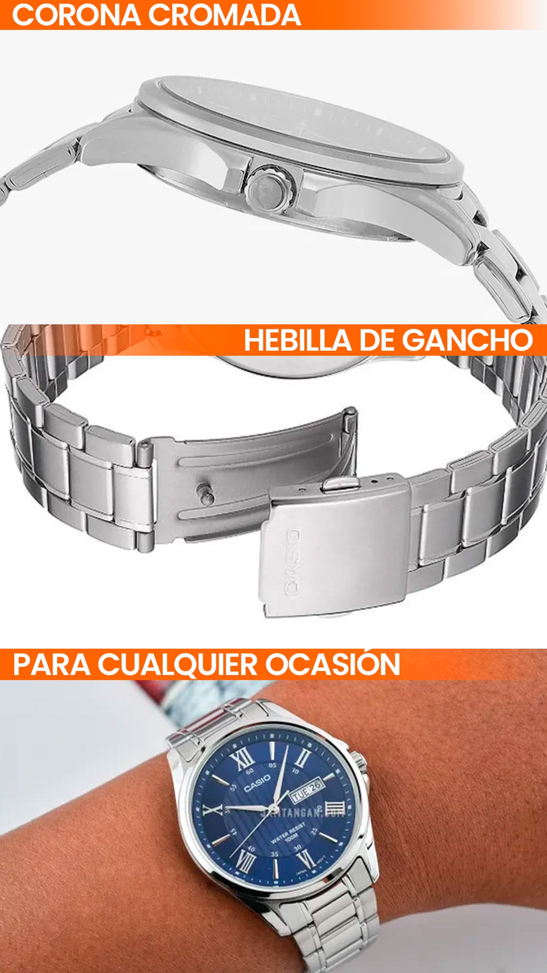 MTP-1384D | RELOJ CASIO ORIGINAL DE ACERO PLATEADO