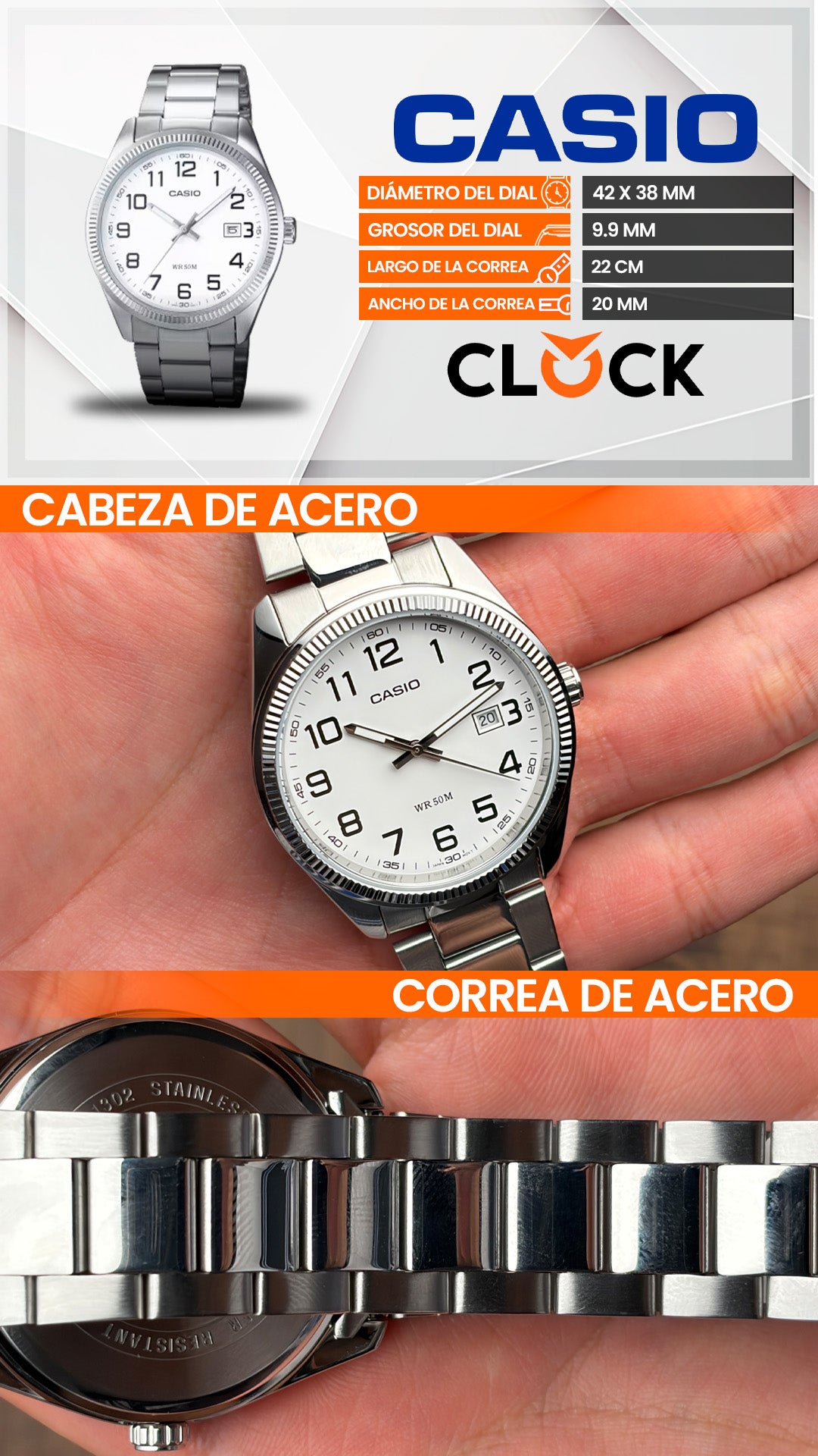 MTP-1302D | RELOJ CASIO ORIGINAL DE ACERO PLATEADO | CAS-142
