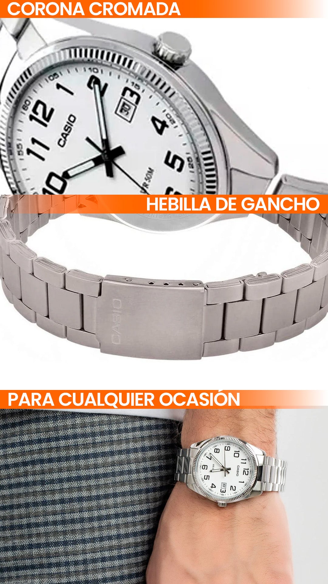 MTP-1302D | RELOJ CASIO ORIGINAL DE ACERO PLATEADO | CAS-142
