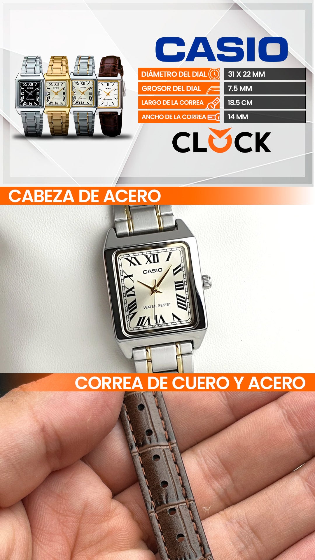 LTP-V007D | RELOJES CASIO ORIGINAL DE ACERO DORADO/PLATEADO