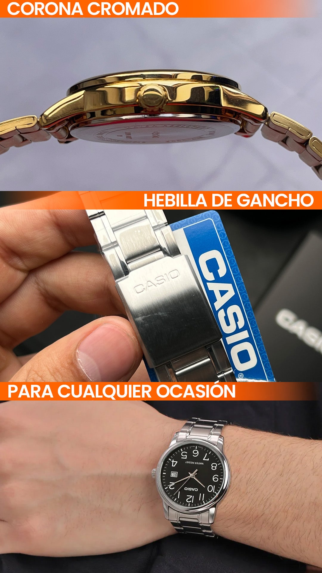 MTP-V002 | RELOJ CASIO ORIGINAL DE ACERO DORADO/PLATEADO