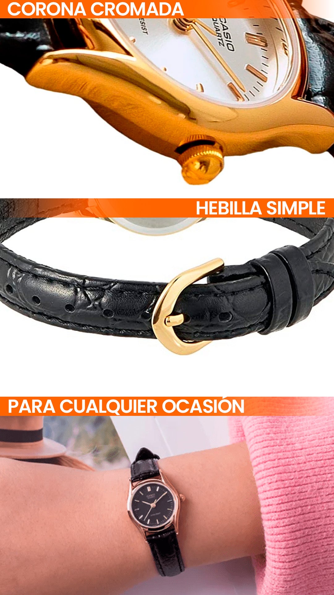 LTP-1094 | RELOJ CASIO ORIGINAL DE CUERO DORADO | CAS-173, CAS-174, CAS-175