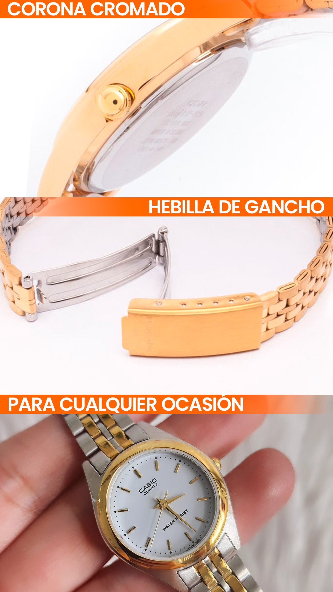 LTP-1128/1129/1130| RELOJ CASIO ORIGINAL DE ACERO DORADO/PLATEADO