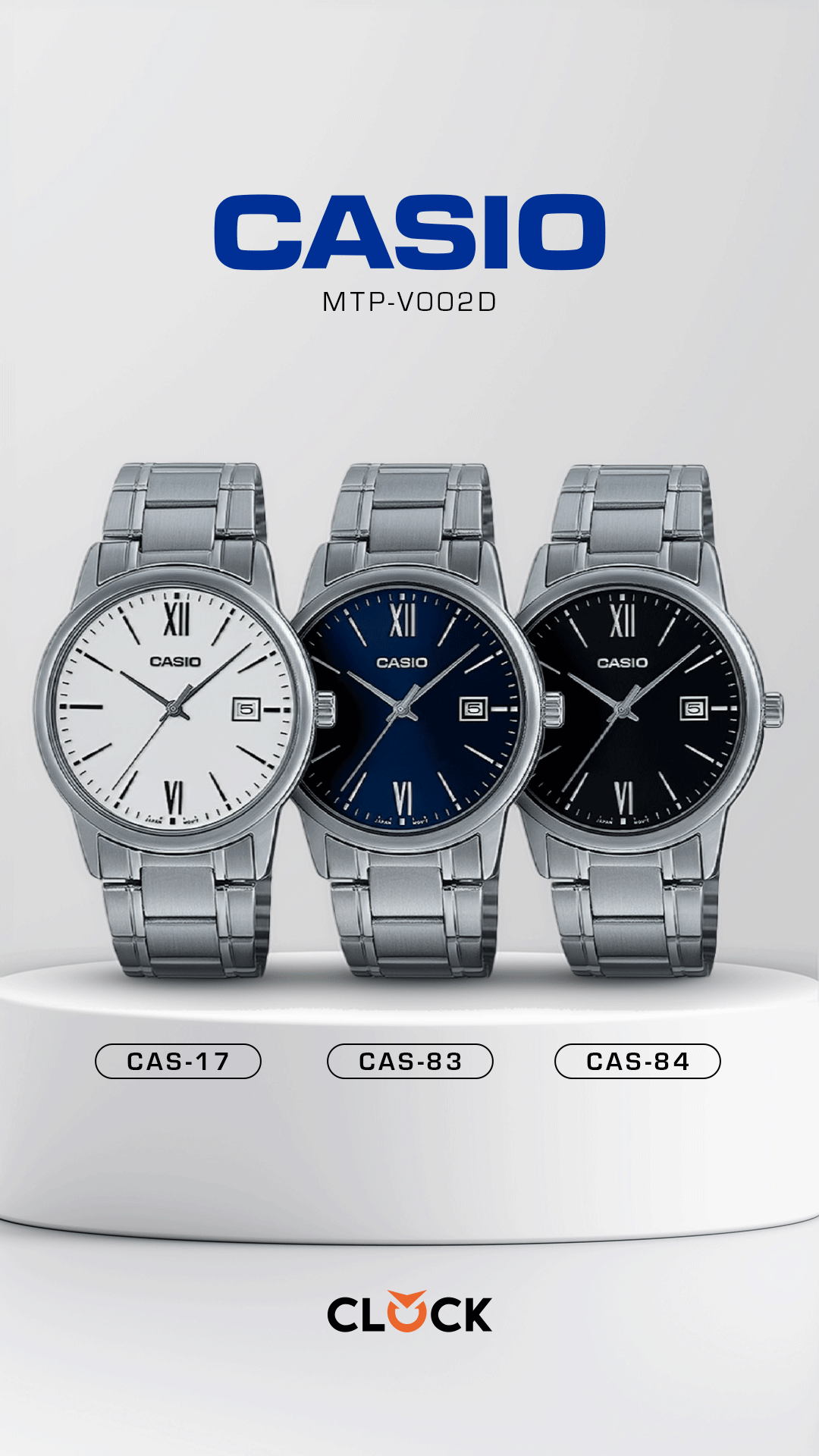 MTP-V002 | RELOJ CASIO ORIGINAL DE ACERO PLATEADO | CAS-17, CAS-83, CAS-84