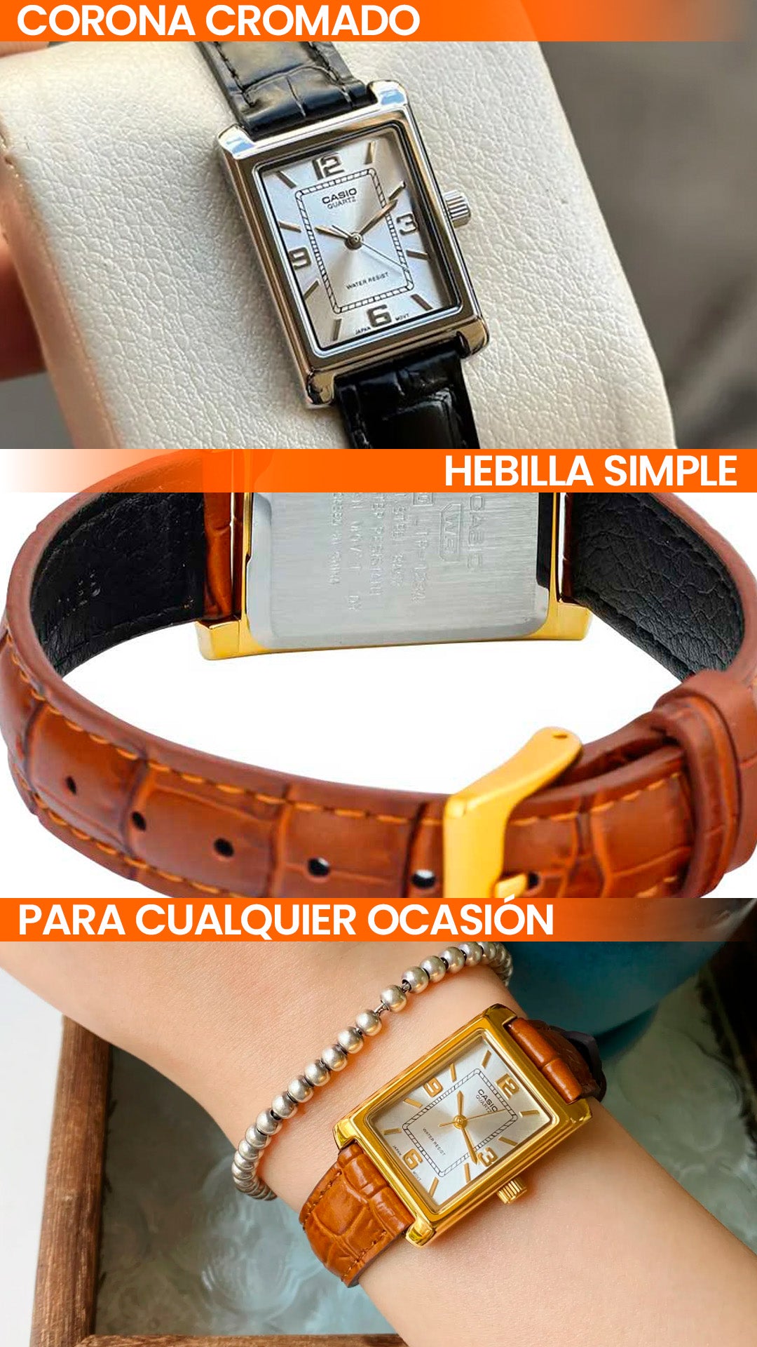 LTP-1234 | RELOJES CASIO ORIGINAL DE CUERO DORADO/PLATEADO | CAS-188, CAS-189