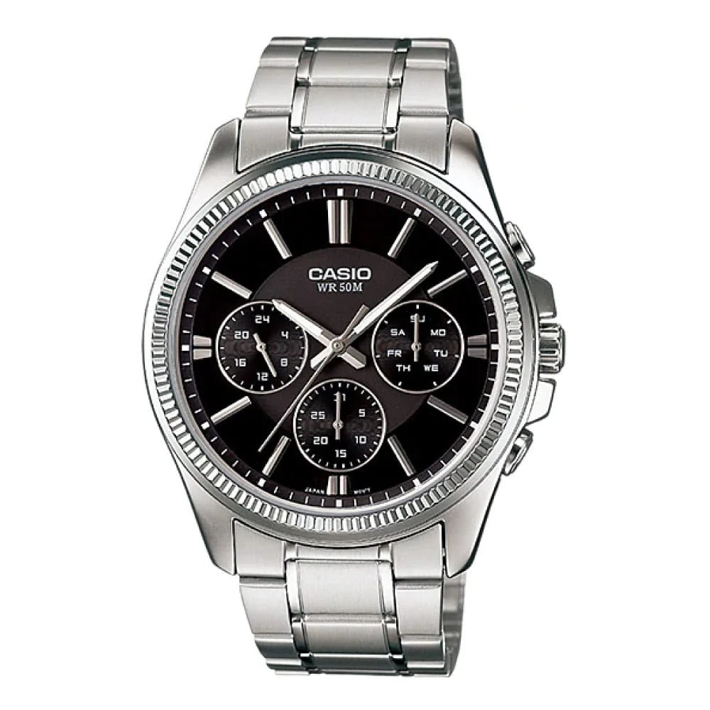 MTP-1375 | RELOJ CASIO ORIGINAL DE ACERO PLATEADO/NEGRO | SKU: CAS-224, CAS-225