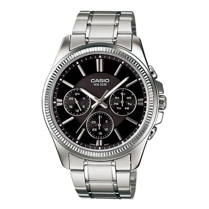 MTP-1375 | RELOJ CASIO ORIGINAL DE ACERO PLATEADO/NEGRO | SKU: CAS-224, CAS-225