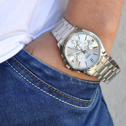 MTP-1375 | RELOJ CASIO ORIGINAL DE ACERO PLATEADO/NEGRO | SKU: CAS-224, CAS-225
