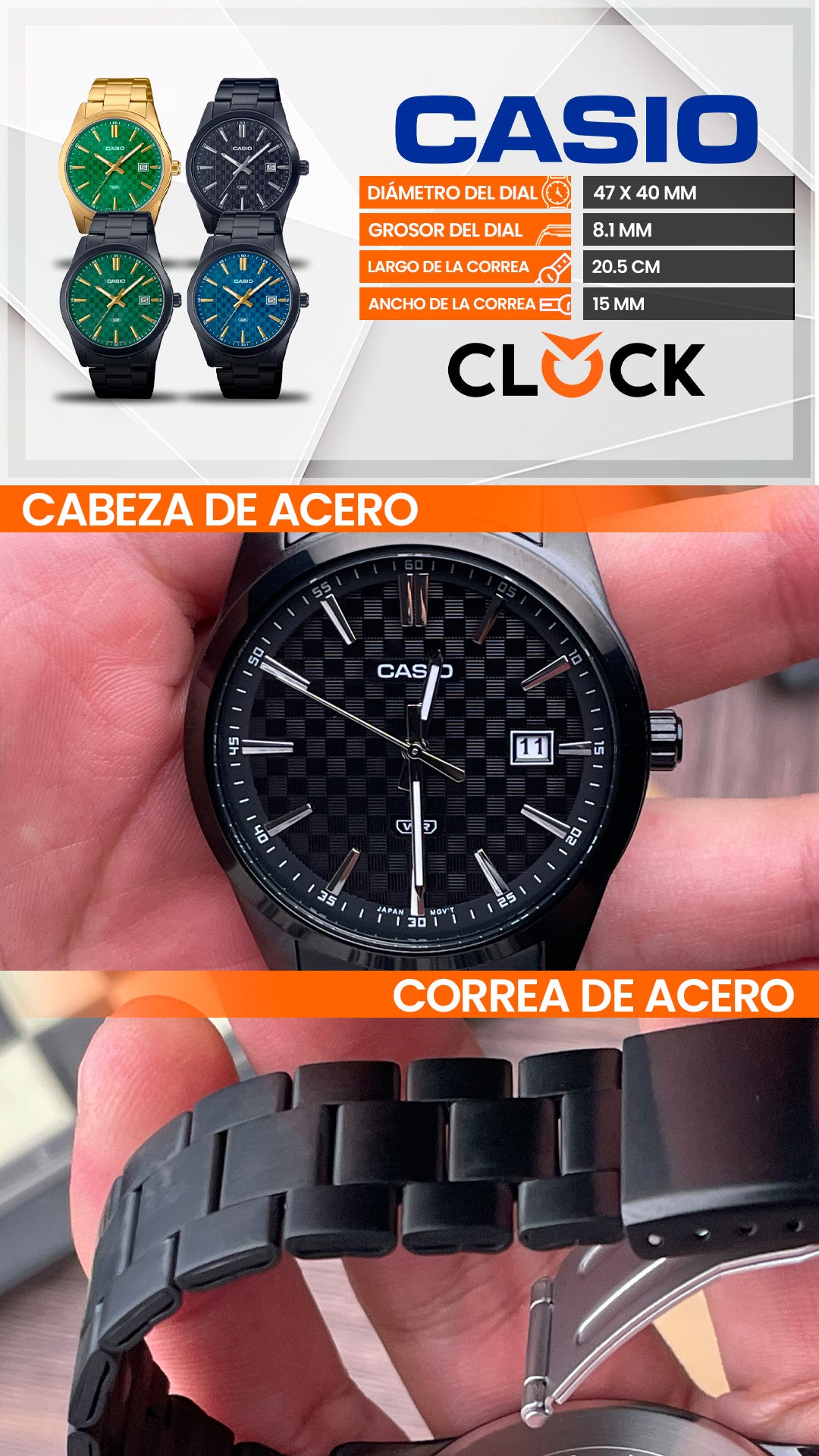 MTP-VD03 | RELOJ CASIO ORIGINAL DE ACERO NEGRO/DORADO