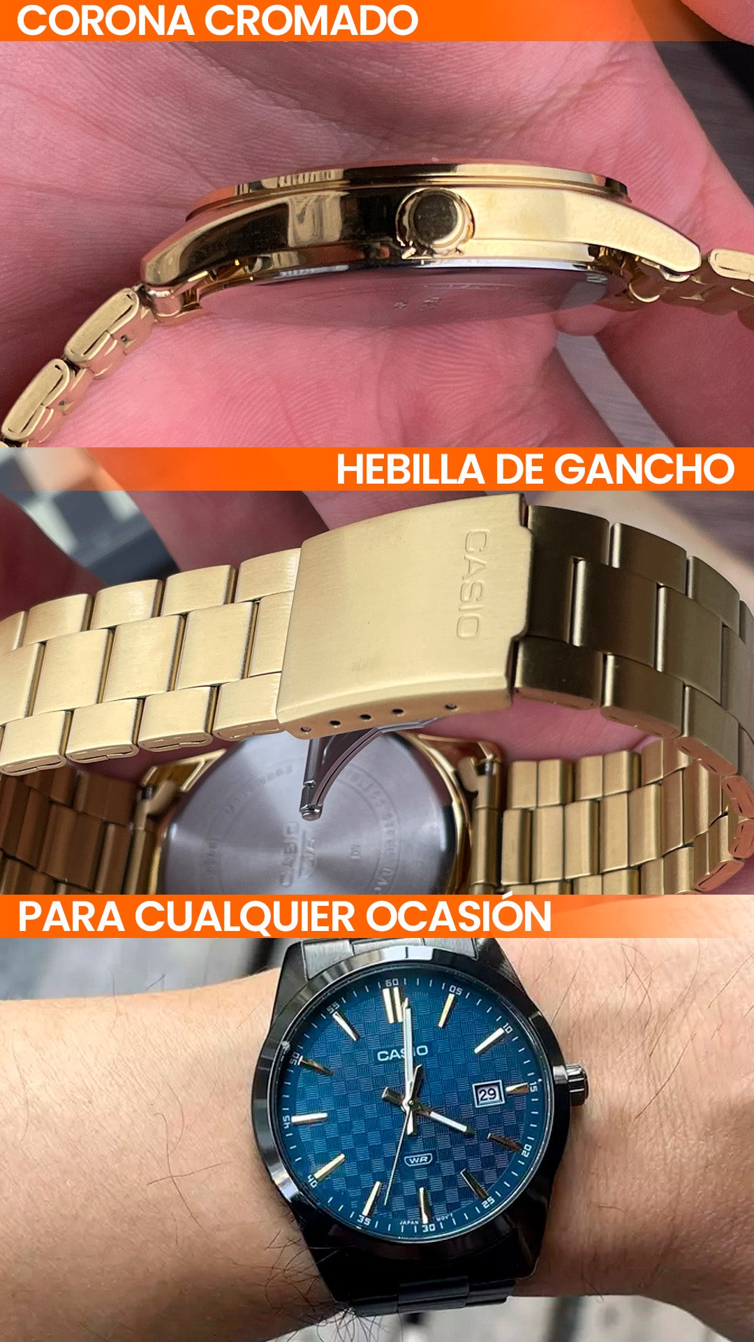 MTP-VD03 | RELOJ CASIO ORIGINAL DE ACERO NEGRO/DORADO