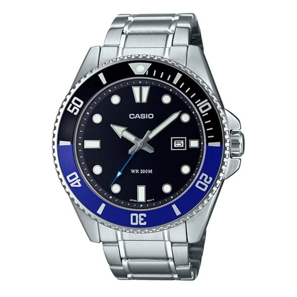MDV-107D | RELOJ CASIO ORIGINAL DE ACERO NEGRO/AZUL | CAS-250