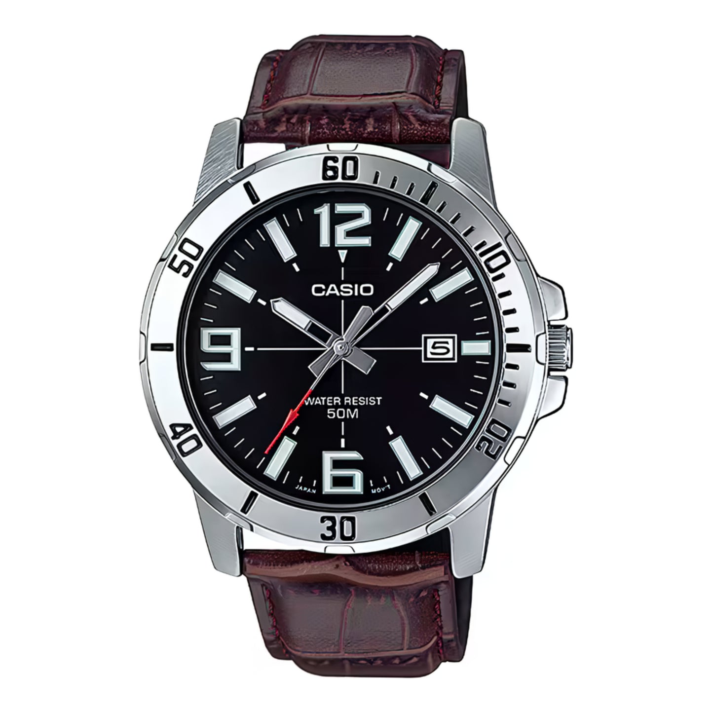 MTP-VD01 | RELOJ CASIO ORIGINAL DE ACERO/CUERO PLATEADO