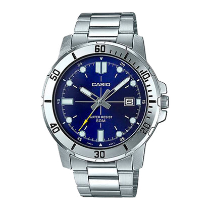 MTP-VD01 | RELOJ CASIO ORIGINAL DE ACERO/CUERO PLATEADO