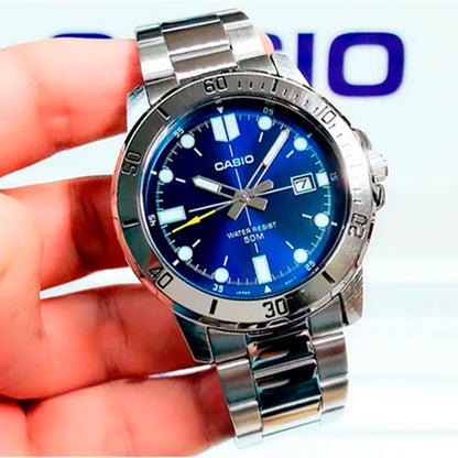 MTP-VD01 | RELOJ CASIO ORIGINAL DE ACERO/CUERO PLATEADO